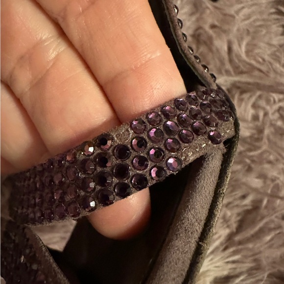 Roberto Cavalli Women Purple Suede Crystal Embellished Strappy Sandal Heel 37 7 - Picture 14 of 16